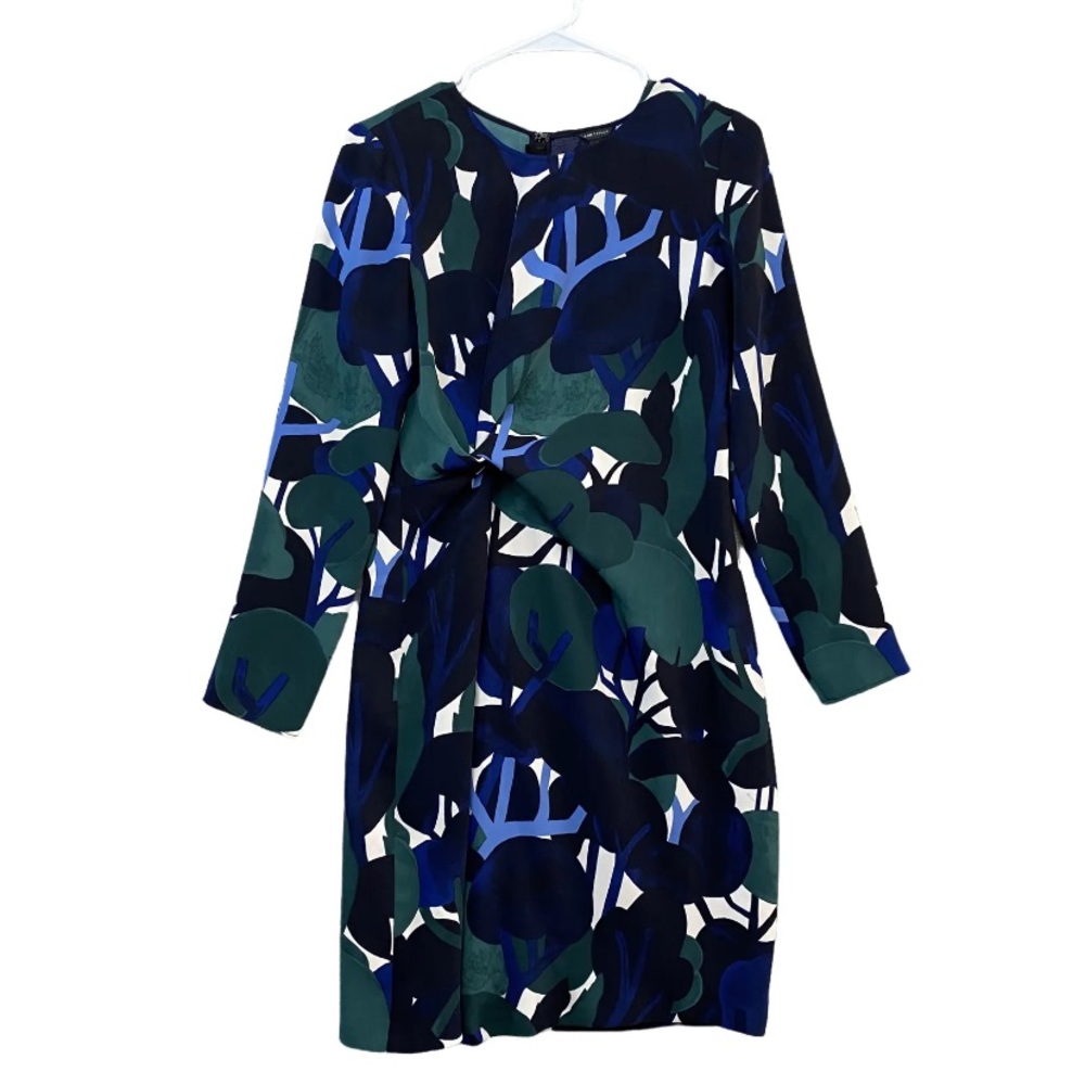 Ann Taylor Womens Multicolor Abstract Long Sleeve Round Neck Shift Dress Size 4